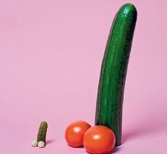 pénis petit et agrandi sur l'exemple des légumes